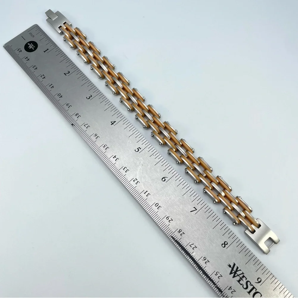 Piero Magli Stainless Steel and Silicone Tan Link Men’s Bracelet